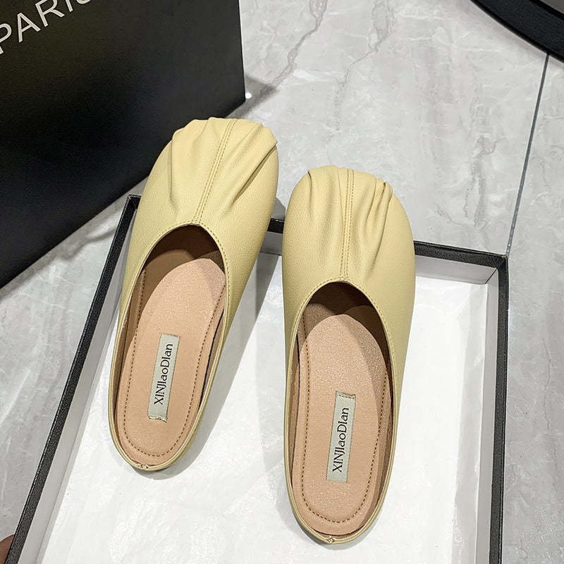 Flat Bottomed Minimalist Wrapped Half Slippers, Womens Shoes, Summer One Foot, Half Supported Single Shoes