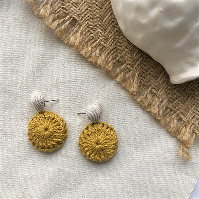 Fashion Jewelry Vintage Round Heart Drop Earrings for Womens Winter Woolen Yarn Earring Brincos Gift Party Accessories