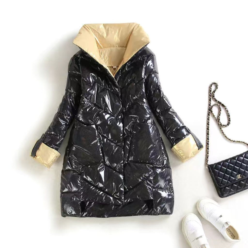 New Womens  Coat Women's Jacket Windproof Quilted Hooded Sleeves Knitted Cuffs Big Parka Stylish Design