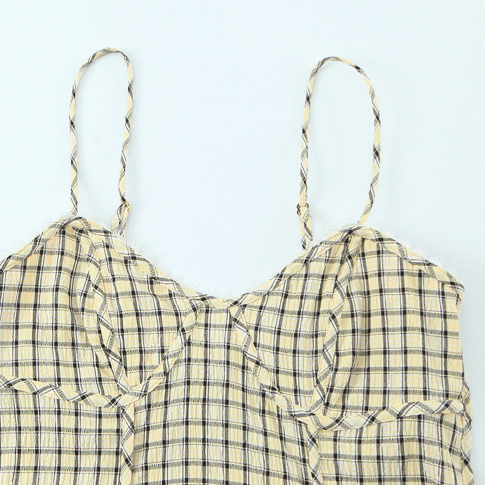 Versatile plaid lingerie style top for women's clothing