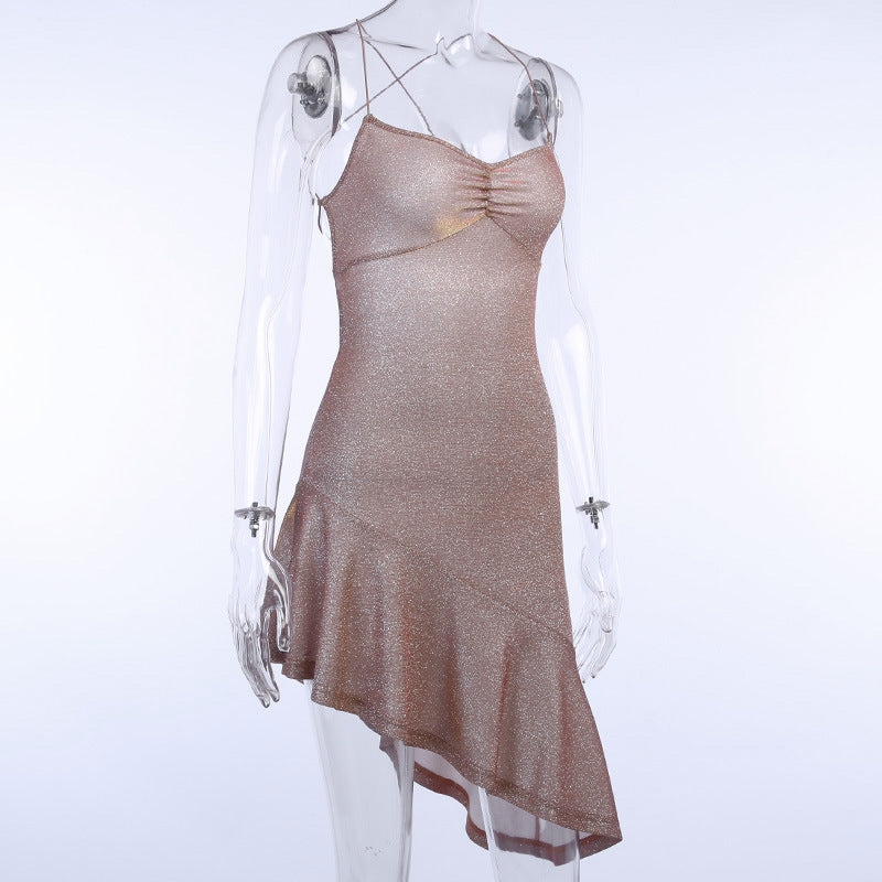 European Style New Summer Women's Halter Neckline Neck Sexy Halter Strap Womens Bright Dress