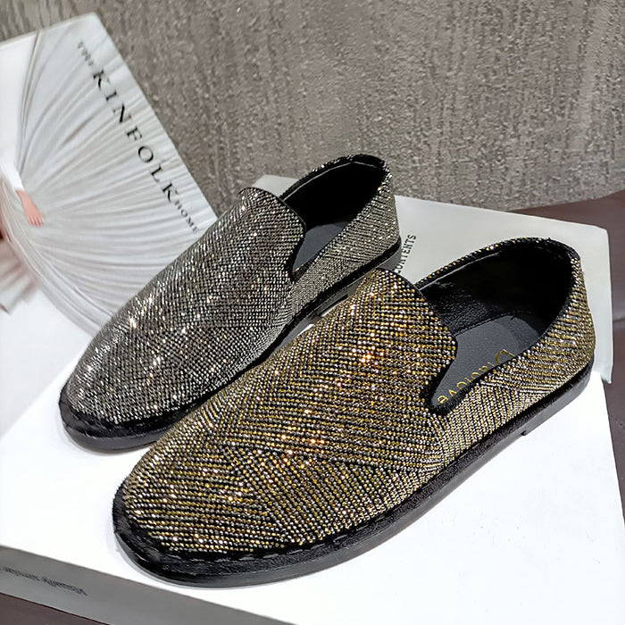 Womens Crystal Loafers Flats Slip on Rhinestones Casual Moccasins Driving Flats Slip On Gold Sliver Shoes