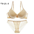 Super Gather Brassiere Thick Cotton Underwear Set Women Bras Black Sexy Bra Panties Set Lace Lingerie A B C Cup Push up Bra Sets