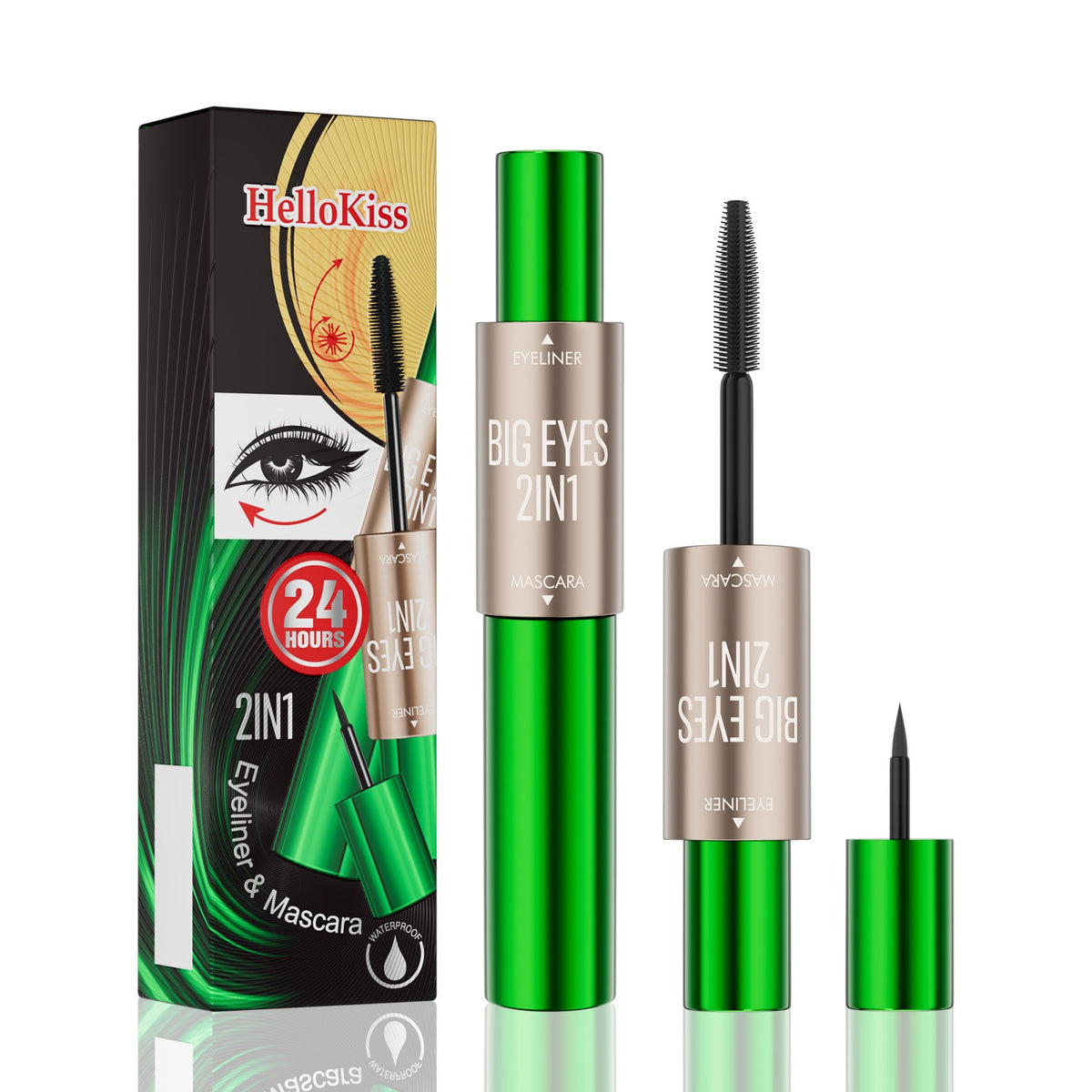 2-in-1 long and thick double-ended mascara, natural and smooth, no smudge cross-border makeup eyeliner