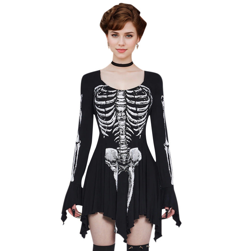 Makeup Ball Skeleton Skeleton Printed Sexy Slimming Dress