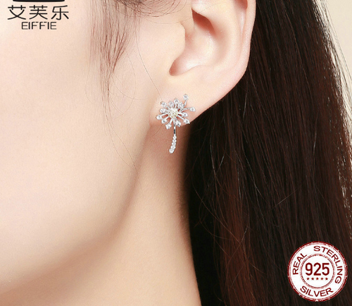 Avele New S925 Sterling Silver Earrings White Dandelion Love Platinum Plated Womens Stud Earrings SCE506