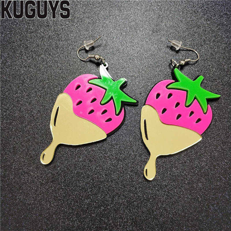 KUGUYS Fashion Summer Jewelry Acrylic Earrings for Womens Pendientes Trendy Strawberry Drop Earring DS DJ Brincos Accessories