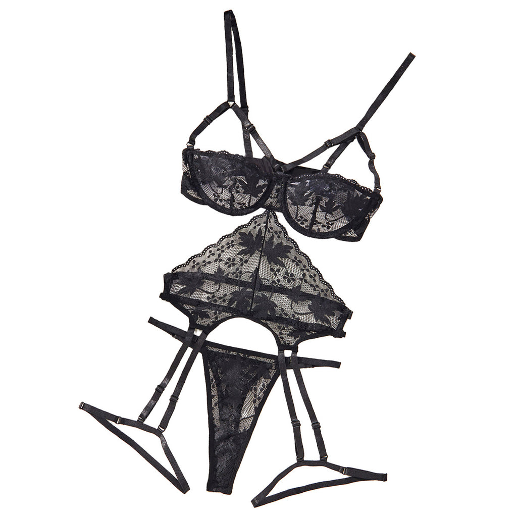 Sexy hollow transparent lace shaping lingerie set