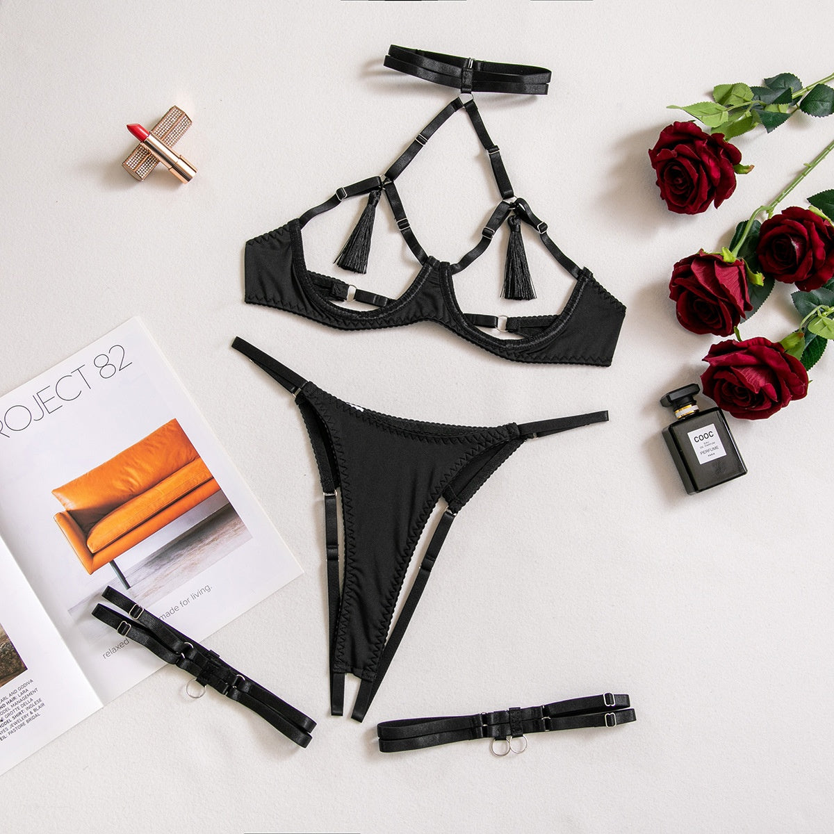 Sexy Hollow-out Lace-up Crotchless Lingerie for Women