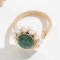 Natural Stone Freshwater Pearl Ring 14K Gold Wrapped Ins Style Simple Womens Red Marble Agate Ring Handpiece