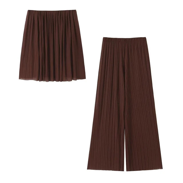 Women Two Pieces Set Fashion Pleated Tube Tops + Pants Wide leg pants 2 Piece Pants Sets Women Suit Womens