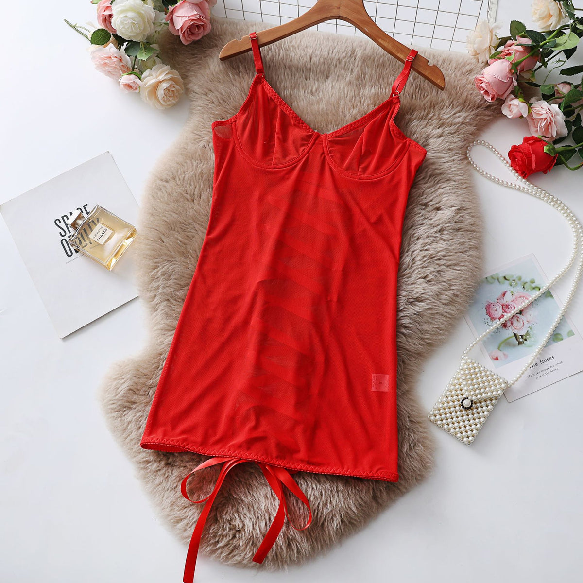 Sexy Mesh Strapless Lingerie Transparent Lace Erotic Bodysuit Nightgown