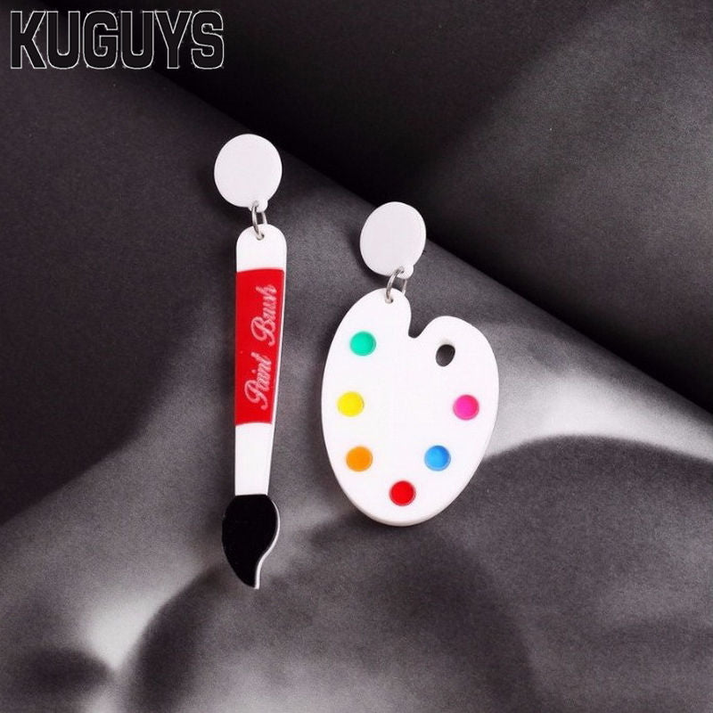 Fashion Acrylic Jewelry Custom Womens Interesting Drop Earrings Lovely Brush Palette Dangle Earring
