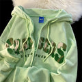 American Vintage Green Flock Embroidery Hoodie Sweater Womens Spring And Autumn New Small High Quality Coat Ins