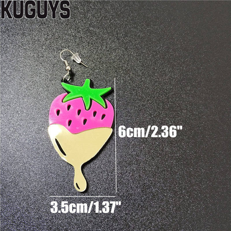 KUGUYS Fashion Summer Jewelry Acrylic Earrings for Womens Pendientes Trendy Strawberry Drop Earring DS DJ Brincos Accessories