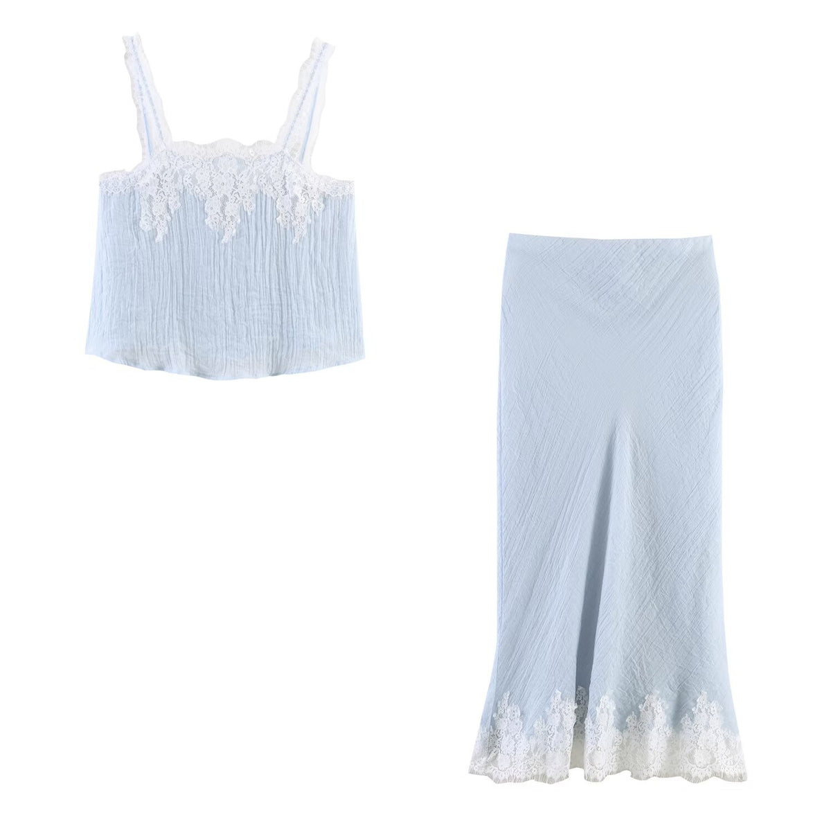 Lace lingerie style top+lace skirt set