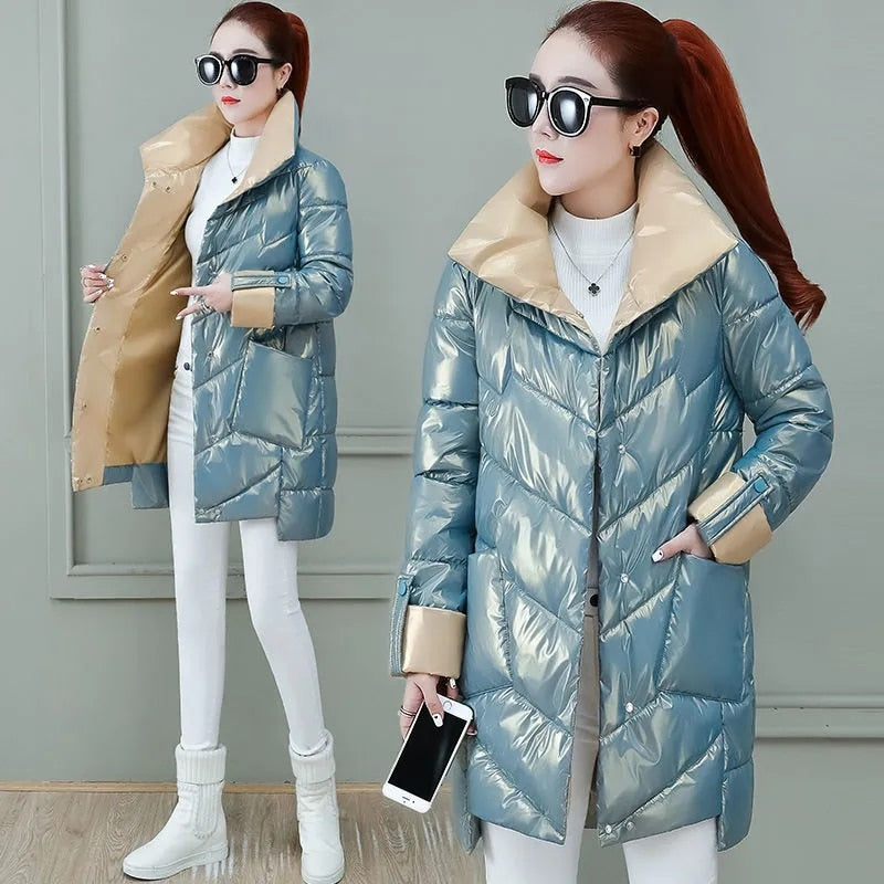 New Womens  Coat Women's Jacket Windproof Quilted Hooded Sleeves Knitted Cuffs Big Parka Stylish Design