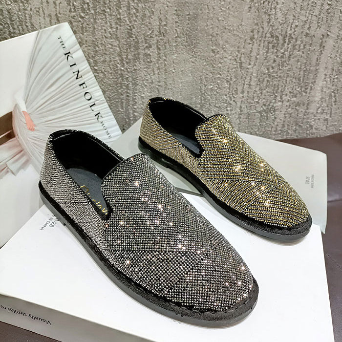 Womens Crystal Loafers Flats Slip on Rhinestones Casual Moccasins Driving Flats Slip On Gold Sliver Shoes