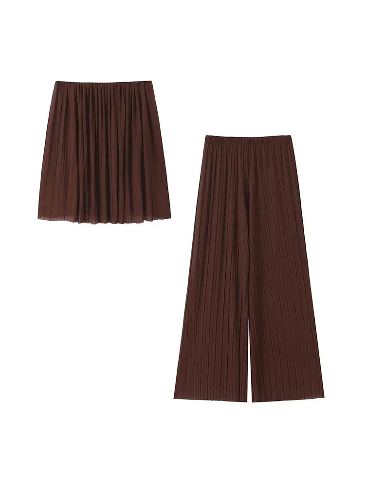 Women Two Pieces Set Fashion Pleated Tube Tops + Pants Wide leg pants 2 Piece Pants Sets Women Suit Womens