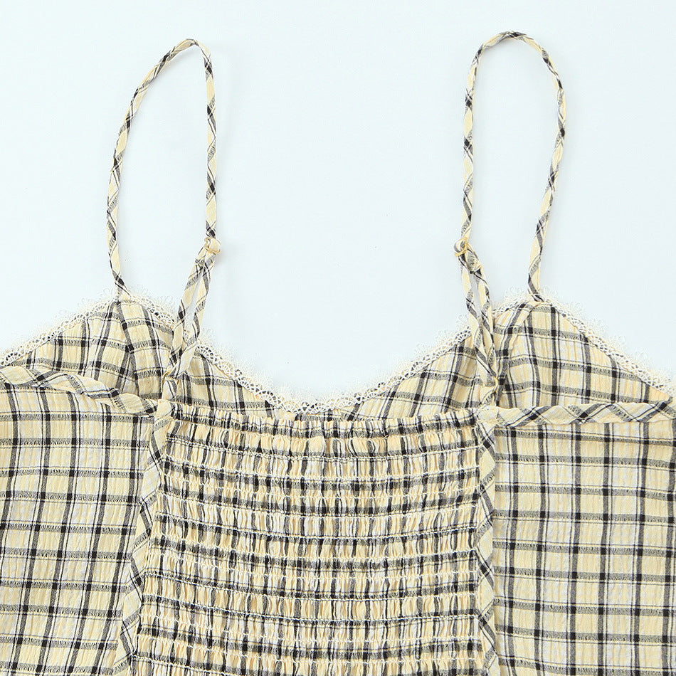 Versatile plaid lingerie style top for women's clothing