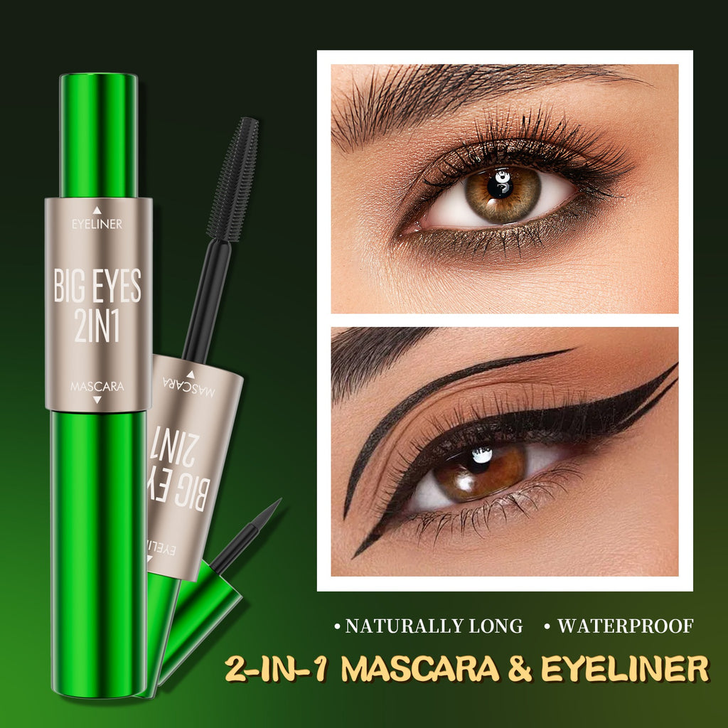 2-in-1 long and thick double-ended mascara, natural and smooth, no smudge cross-border makeup eyeliner
