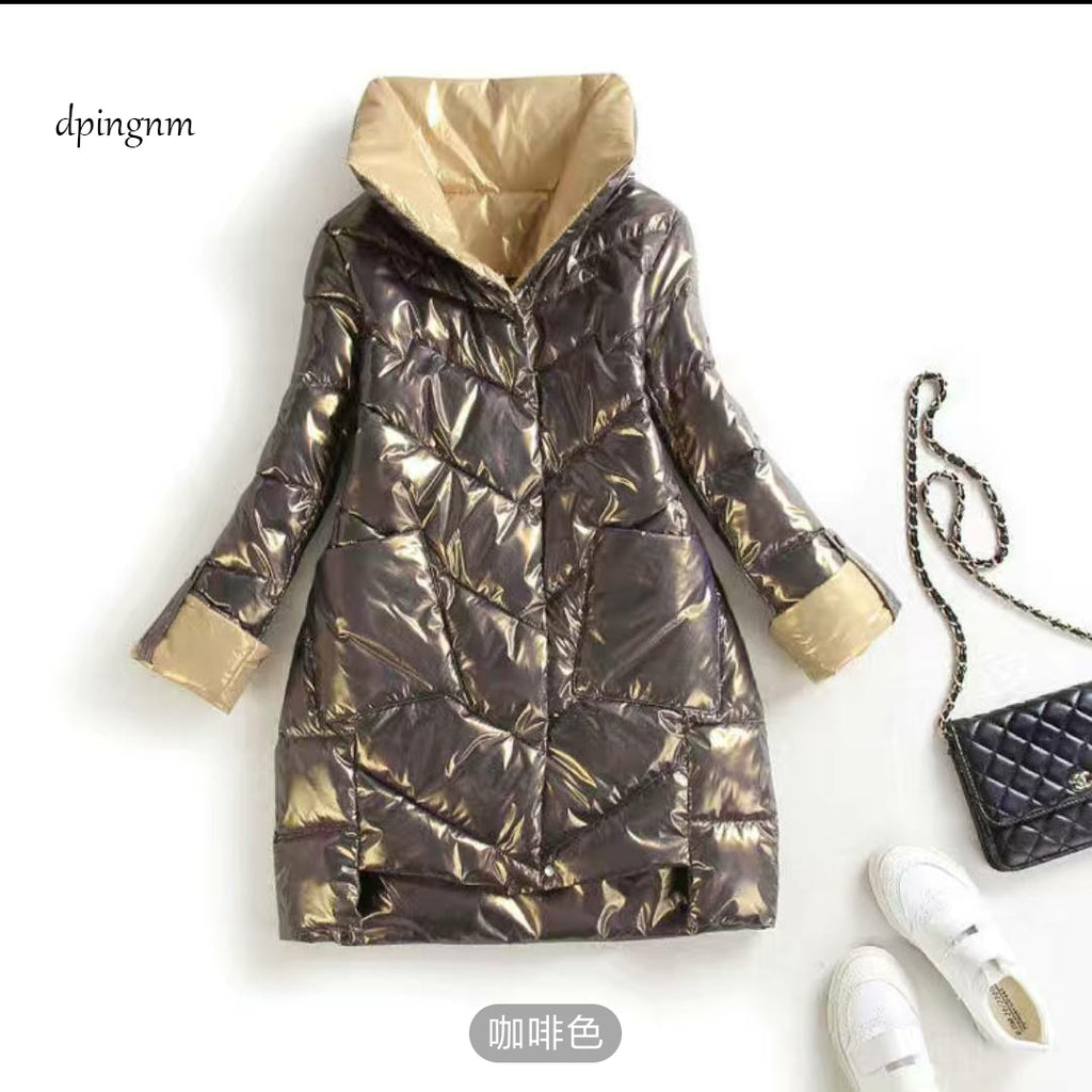 New Womens  Coat Women's Jacket Windproof Quilted Hooded Sleeves Knitted Cuffs Big Parka Stylish Design