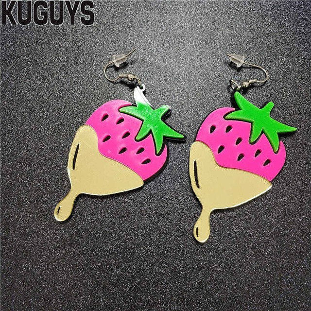 KUGUYS Fashion Summer Jewelry Acrylic Earrings for Womens Pendientes Trendy Strawberry Drop Earring DS DJ Brincos Accessories
