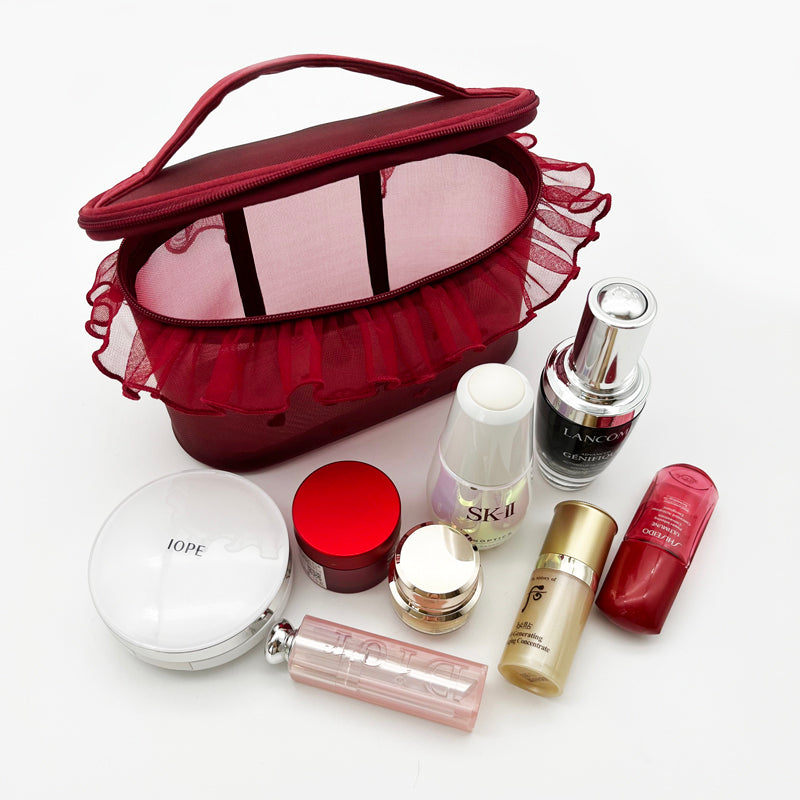 petit trouver mesh heart embroidery lace hand-held cosmetic bag cute tissue bag makeup storage SR