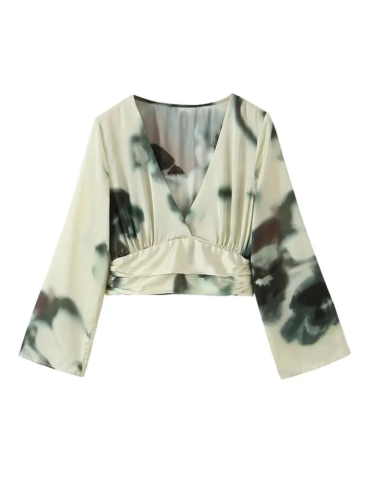 womens two peice sets  Fashion Tie Dyed Print Satin Short Blouse Tops + Midi Long Skirts summer sets womens outfits