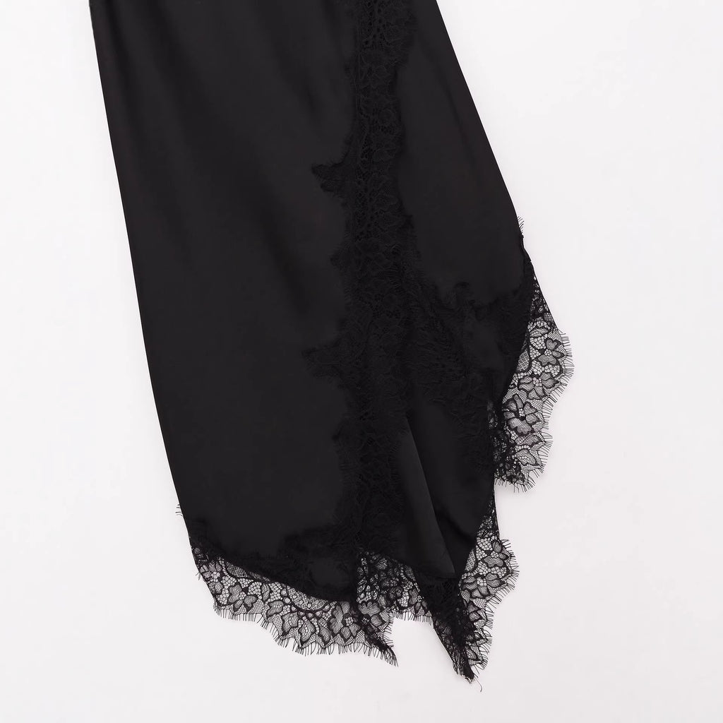 Wrinkled waist slimming lace lingerie style dress