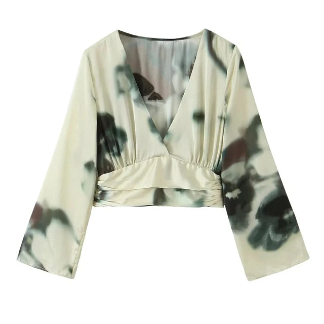 womens two peice sets  Fashion Tie Dyed Print Satin Short Blouse Tops + Midi Long Skirts summer sets womens outfits