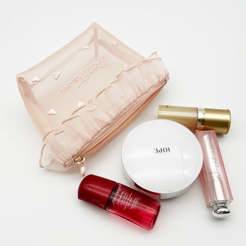 petit trouver mesh heart embroidery lace hand-held cosmetic bag cute tissue bag makeup storage SR