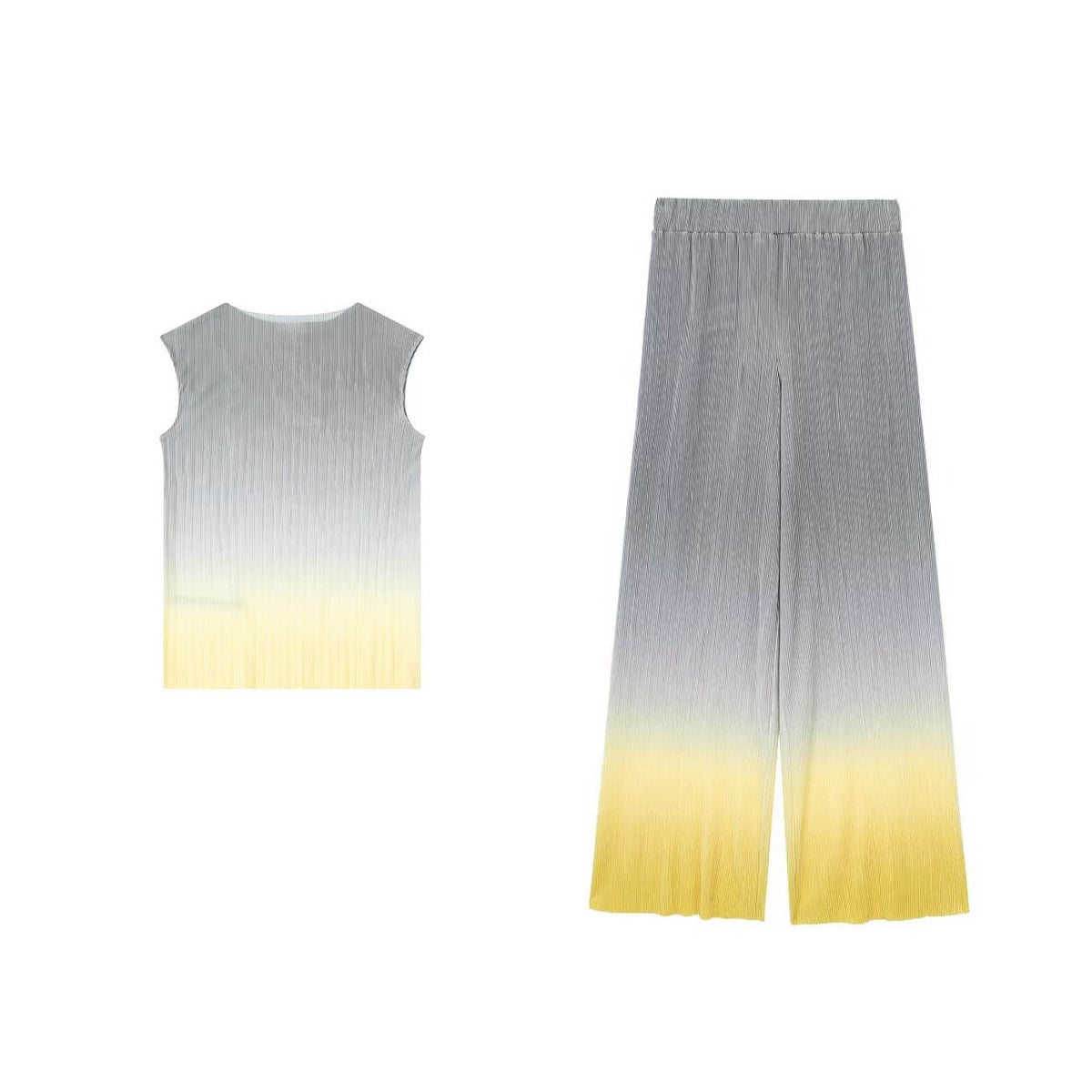 European and American New Fashion Simple Boat Neck Contrast Color Slim Fit Slim Pleated Tank Top Set Womens Two Piece Set