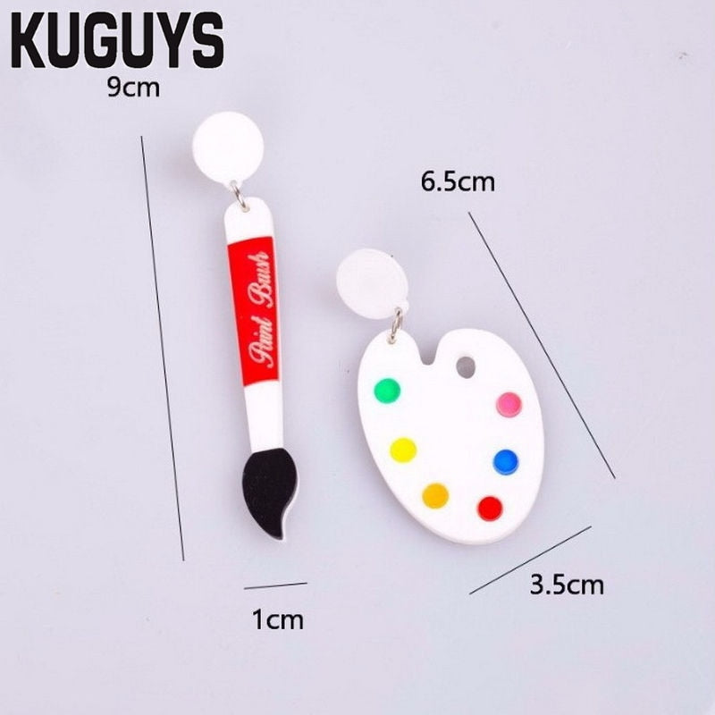 Fashion Acrylic Jewelry Custom Womens Interesting Drop Earrings Lovely Brush Palette Dangle Earring