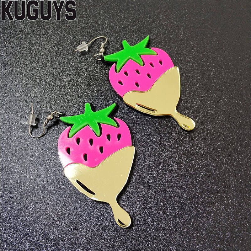 KUGUYS Fashion Summer Jewelry Acrylic Earrings for Womens Pendientes Trendy Strawberry Drop Earring DS DJ Brincos Accessories