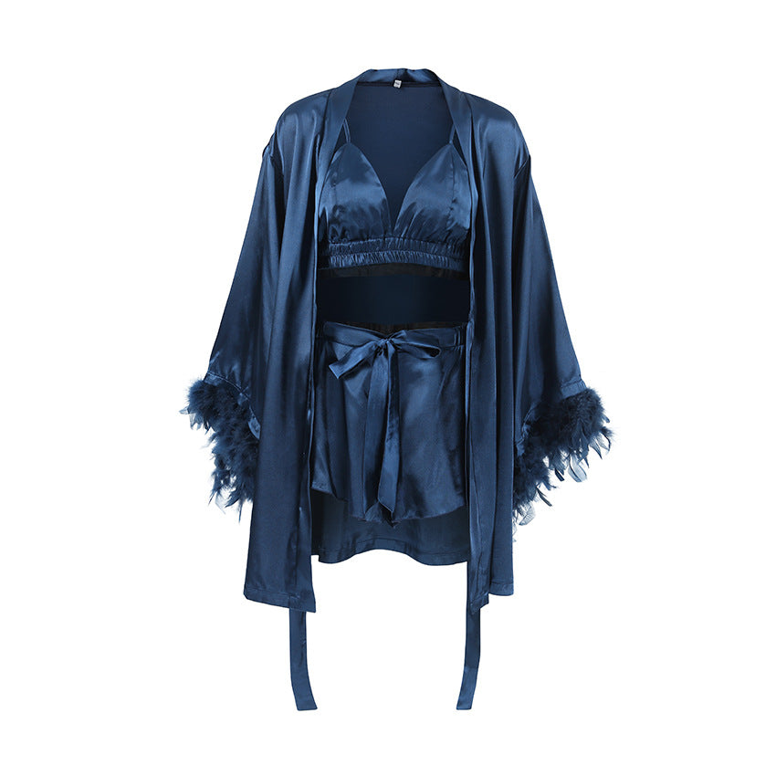 style new lingerie shorts robe three-piece set