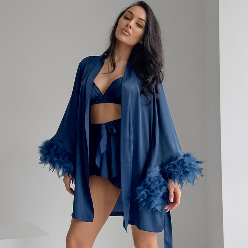 style new lingerie shorts robe three-piece set