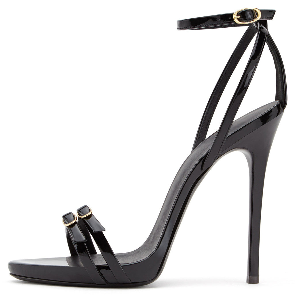 European and American Womens Large Black Patent Leather High Heeled Sandals