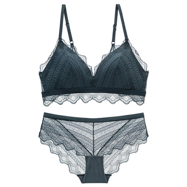 Bra Set Ultra thin Cotton Women bra and panty Lingerie Sexy Embroidery Lace Underwear Sets White