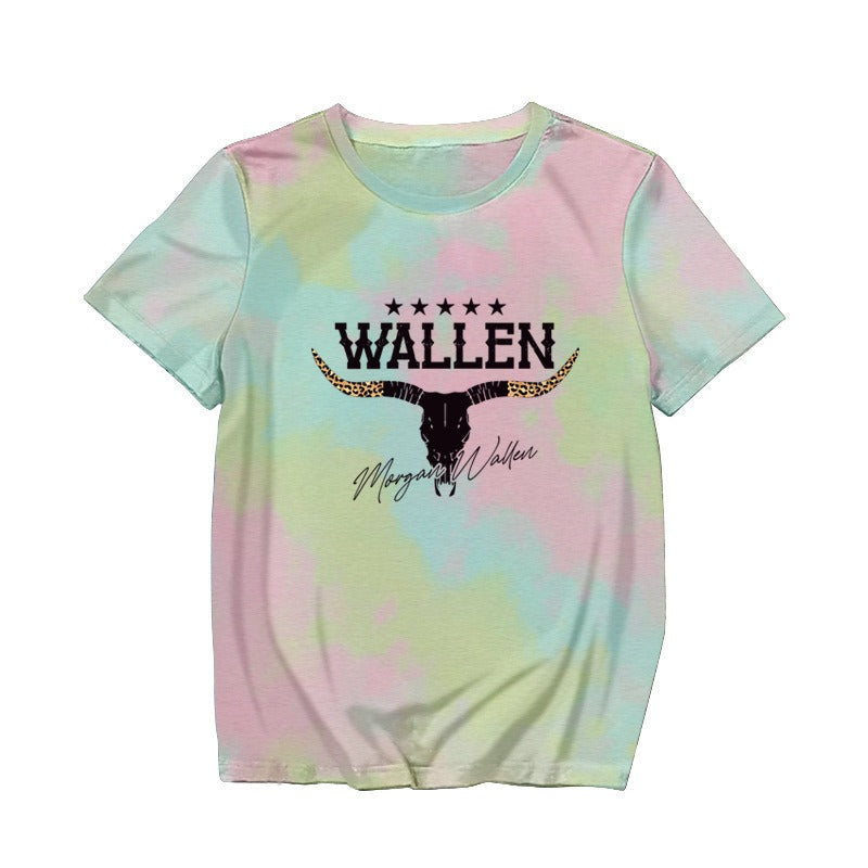 European and American Womens Fun Pattern New Round Neck Short Sleeved Shirt