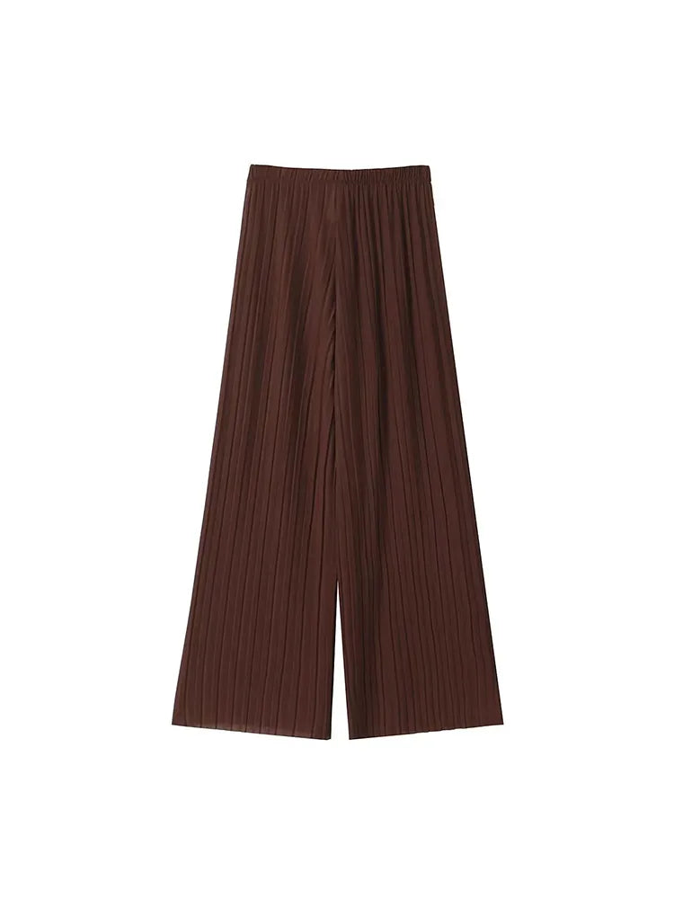 Women Two Pieces Set Fashion Pleated Tube Tops + Pants Wide leg pants 2 Piece Pants Sets Women Suit Womens