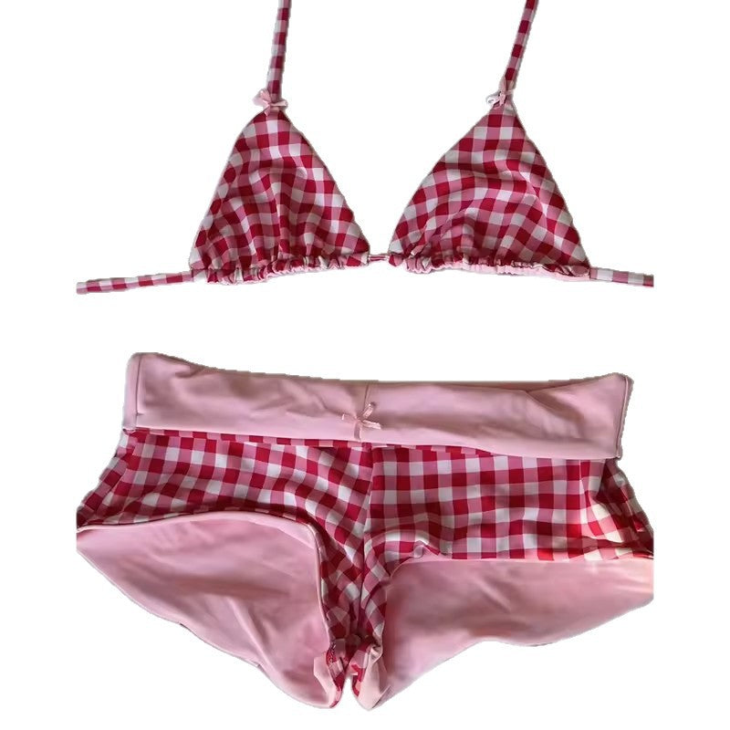 Plaid Bow Sweet Style Sexy Lingerie Set