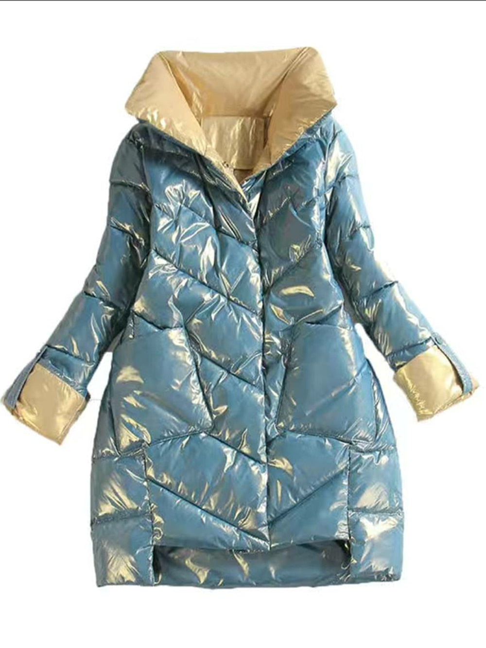 New Womens  Coat Women's Jacket Windproof Quilted Hooded Sleeves Knitted Cuffs Big Parka Stylish Design