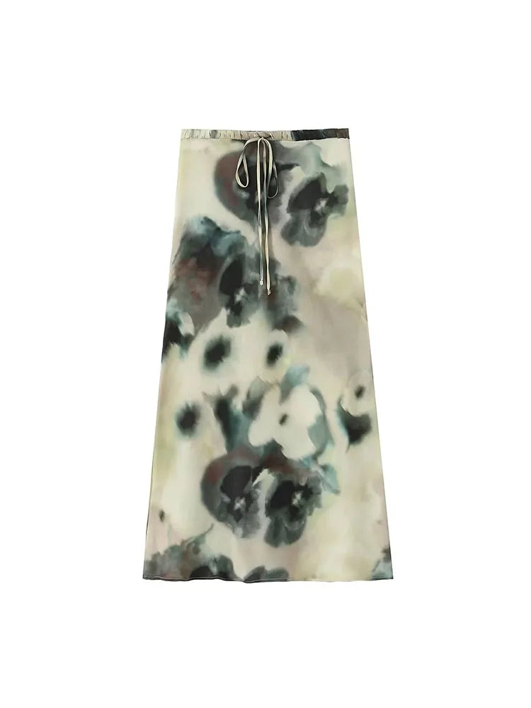 womens two peice sets  Fashion Tie Dyed Print Satin Short Blouse Tops + Midi Long Skirts summer sets womens outfits