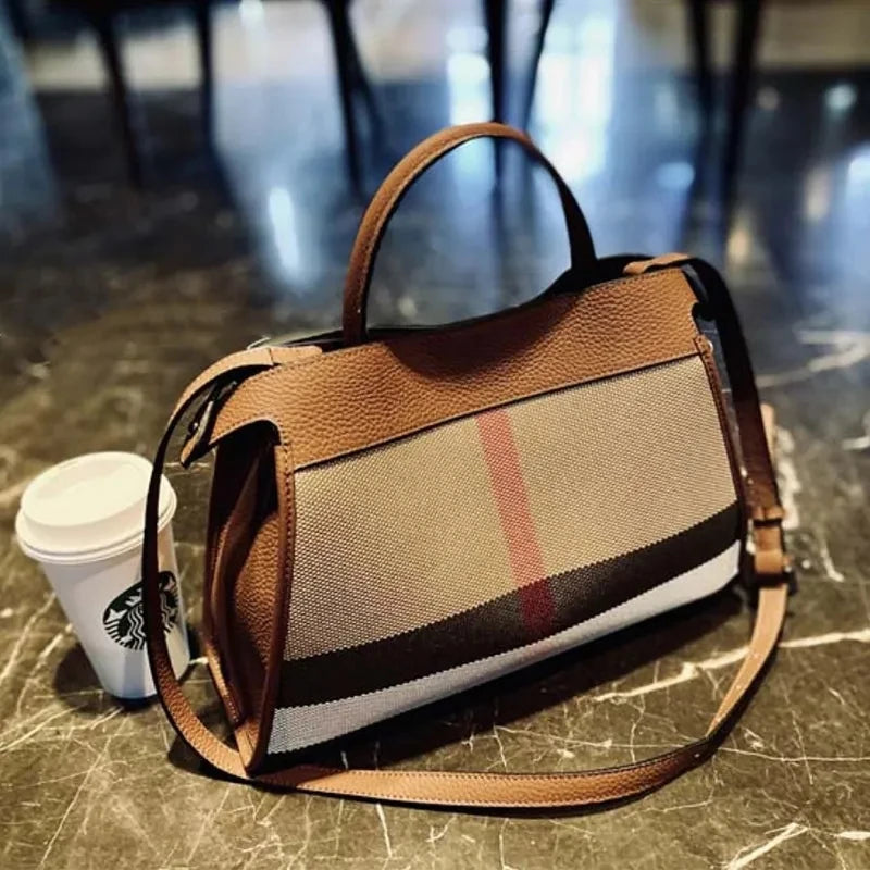Striped Canvas Leather Womens Bag Female HandBags Shoulder Women Bags Casual Totes Sac Main Femme Bags For Women Bolas