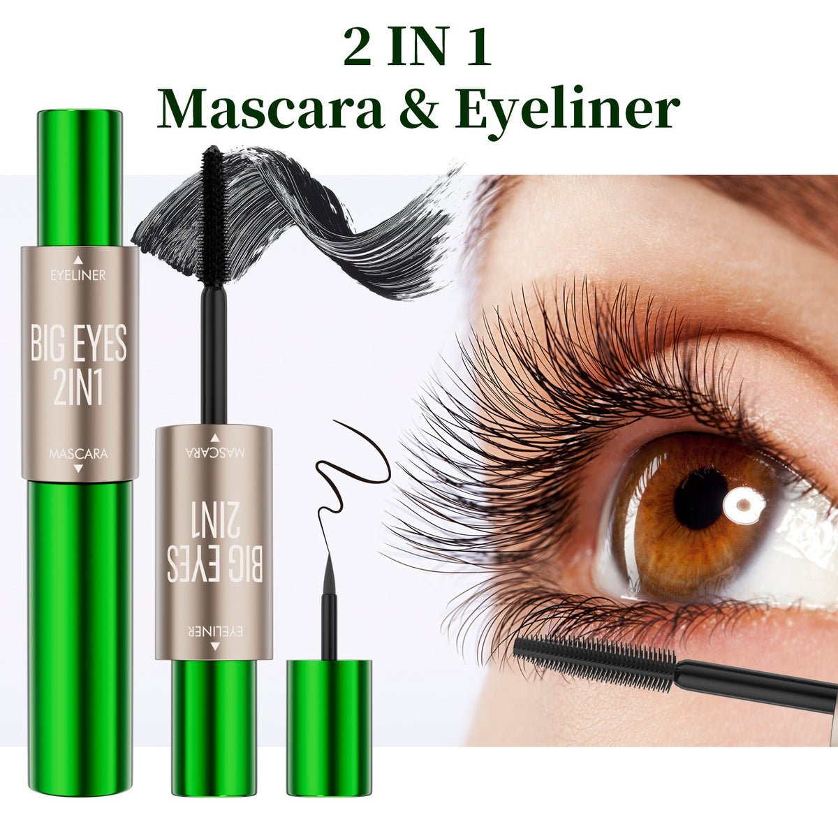2-in-1 long and thick double-ended mascara, natural and smooth, no smudge cross-border makeup eyeliner